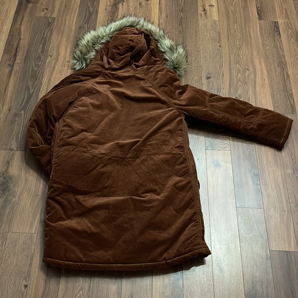 American Eagle Brown Corduroy Zip-Up Hooded Parka size small Ships Same Day! - Picture 12 of 13